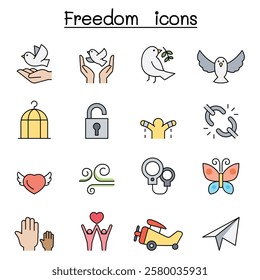 Freedom icon set in color line style