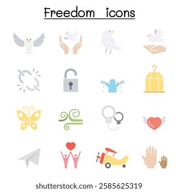 Freedom icon set  in flat color style
