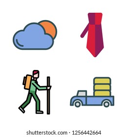 freedom icon set. vector set about car, cloud, hiker and tie icons set.