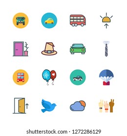 freedom icon set. vector set about peace, witch, parachute and door icons set.