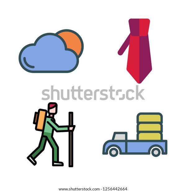 freedom icon set. vector set about car, cloud, hiker\
and tie icons set.