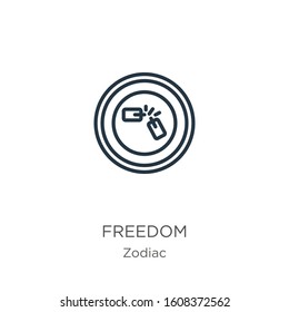 Freedom icon. Thin linear freedom outline icon isolated on white background from zodiac collection. Line vector sign, symbol for web and mobile