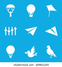 Freedom icons set. set of 9 freedom filled icons such as dove, kite, love bird, equalizer, air balloon, man with parachute