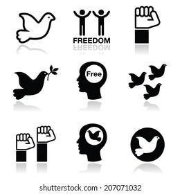 Freedom icons set - dove and fist symbols 