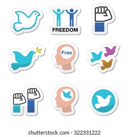 Freedom icons set - dove and fist symbols