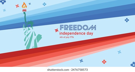 Freedom .Independence Day .greeting cards .Star and Flowers .4th of july.red and blue rambo .light blue background 