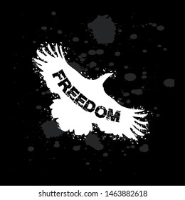 Freedom inspirational quote with shape flying bird.