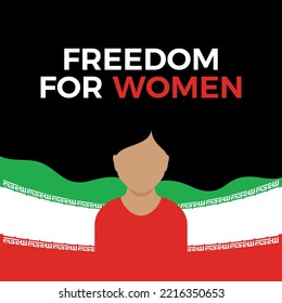 Freedom for iranian women vector. Iranian woman with flowing hair icon vector. Iran women protest graphic design. Woman and Iranian flag design element