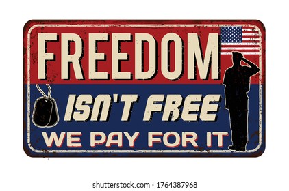 Freedom isn't free. We pay for it vintage rusty metal sign on a white background, vector illustration