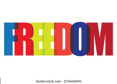 Freedom lettering colourfull typographic word freedom inspirational qoute vector design on white background