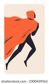 Freedom, liberty, independence concept. Secret mysterious free character in mantle, cloak escaping, running away, releasing. Liberation, inspiration, metaphor card. Conceptual flat vector illustration