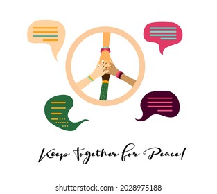 Freedom, Liberty, Respect, Multicultural Concept. Peaceful Demonstration. Hands, Black and White Skin. Peace Day Banner. Different Nations Agreement Design. International Peace Day Vector Background.