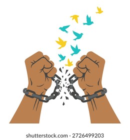 Freiheit Freiheit Freiheit Vektorgrafik mit gebrochenen Metallkette Emanzipation Konzept Symbol für Protest Unabhängigkeit Menschenrechte