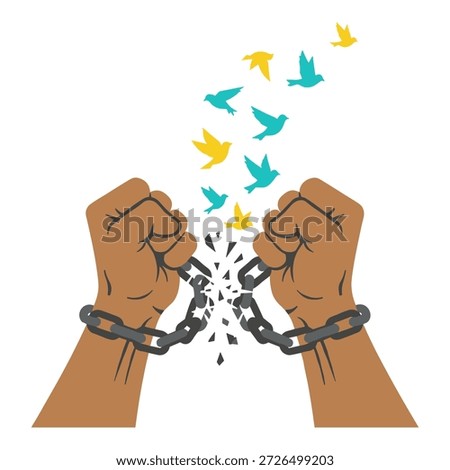 Freedom liberty vector illustration with broken metal chain emancipation concept symbol for protest independence human rights