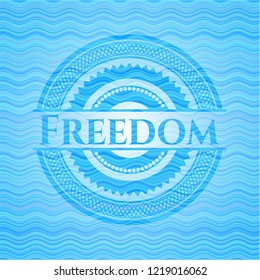 Freedom light blue water wave emblem background.