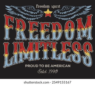 Freedom limitless artwork.	Rock and roll vector graphic print design for apparel, posters, background and others.