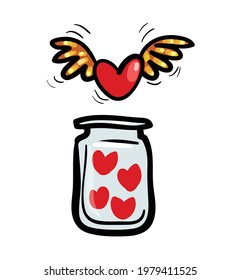 Freedom of Love concept illustartion vector isolated on white background. Flying heart