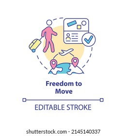 Freedom to move concept icon. Opportunity to relocate. Refugee right abstract idea thin line illustration. Isolated outline drawing. Editable stroke. Arial, Myriad Pro-Bold fonts used