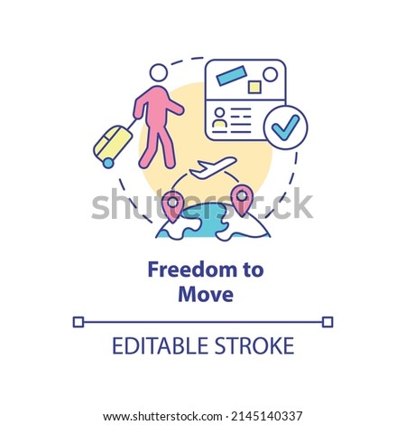 Freedom to move concept icon. Opportunity to relocate. Refugee right abstract idea thin line illustration. Isolated outline drawing. Editable stroke. Arial, Myriad Pro-Bold fonts used