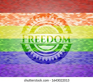 Freedom on mosaic background with the colors of the LGBT flag