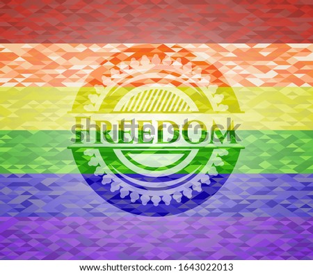 Freedom on mosaic background with the colors of the LGBT flag