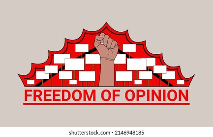Freedom of Opinion with a fist and some white boards.