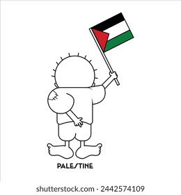 Freedom palestine handala drawn illustration. vector illustration on the theme freedom palestine. Hand with palestine flags