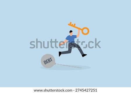 freedom for pay off debts, Content businessman holding golden key in happiness after unlocking a chain burdened by debt