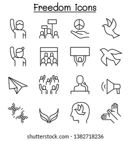 Freedom, peace, protest, demonstration icon set in thin line style