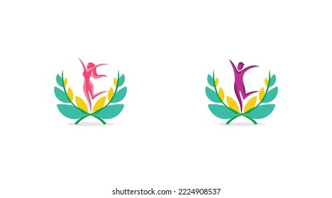 Freedom people logo silhouette with powerfull wheat of peace. Icon for humanity empowerment and gender equality emancipation campaign. Can apply to body beauty and health care, poster web site element