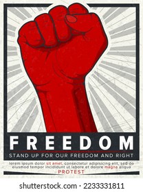 Freedom Poster. Protest Poster. Raised Fist Held in Protest. Vector illustration 