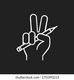 Freedom of press chalk white icon on black background. Journalism liberty. Mass media independence. Newspaper publication. Hand with pencil. Freedom of speech. Isolated vector chalkboard illustration