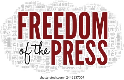 Diseño conceptual de la nube de palabras de la libertad de la Prensa aislado sobre fondo blanco.