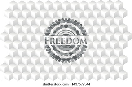 Freedom realistic grey emblem with cube white background