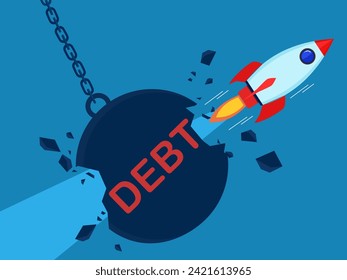 Freedom to repay debts. Rocket hits and destroys debt vector