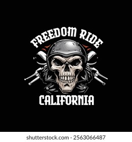 freedom ride California typography and skull vector t shirt design.