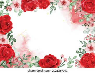 libertad rosa rojo marco floral fondo con espacio blanco, rojo marco floral para invitación a la boda