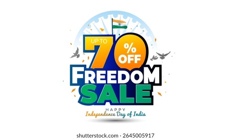 Freedom sale, offer, deal, discount concept with Happy India Independence Day festival background.