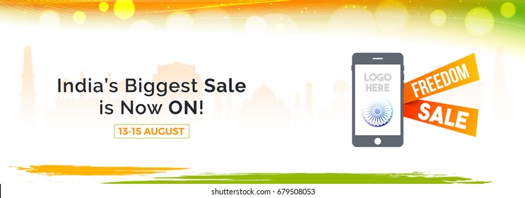 Freedom Sale website banner design for Happy Indian Independence Day celebration.