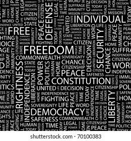 FREEDOM. Seamless vector pattern with word cloud. Illustration with different association terms.