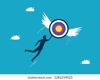 Libertad para fijar objetivos. hombre volando con objetivos fijados. concepto de negocio e inversión 