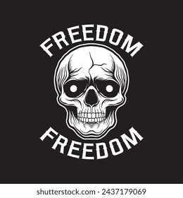 freedom skull art black and white hand drawn illustration vector
