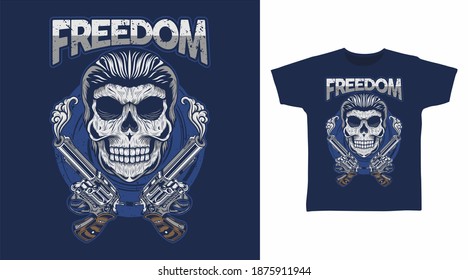 Freier Schädel mit Kanonen detailliert Vektordesign T-Shirt