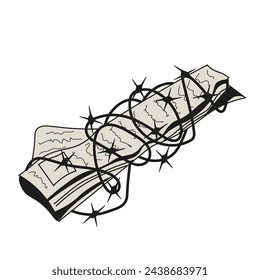 Freedom Speach concept. Newspaper wrapped with barbed wire isolated white background. Independent media logo. Vector illustration can used web banner, flyer, poster design. EPS 10 