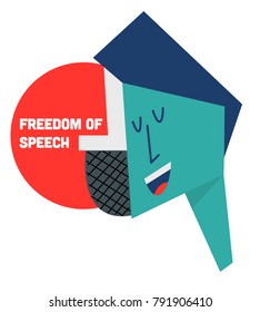 Freedom of Speech Concept. Man and Mic vector illustration.