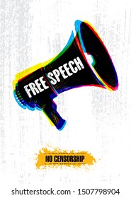 Freedom Of Speech. No Censorship and Equal Civil Rights. Creative Vector Poster Design Element. Inspirational Motivation Illustration On Rough Textured Background.