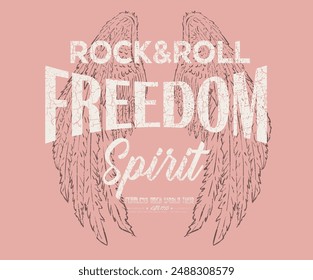 Freedom spirit music artwork. Eagle vintage vector t shirt design. Rock and roll with wing logo artwork for apparel and others.