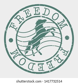 Freedom Stamp. Horse Silhouette Seal. Round Design. Vector Icon. Design Retro Insignia.
