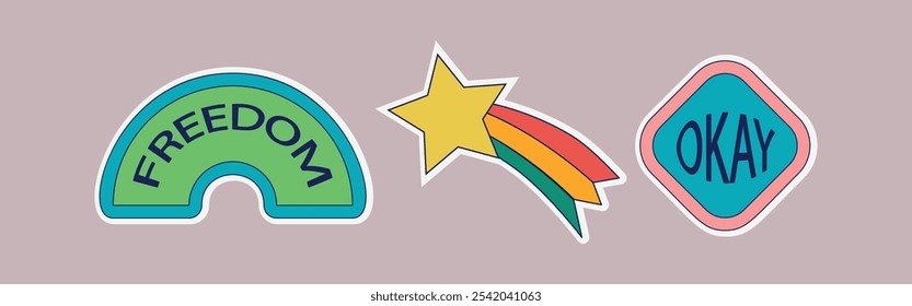 Freedom Star and Okay Badge Vector Stickers EPS Illustration for Motivational and Uplifting Decor on Shutterstock

