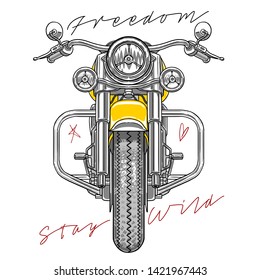 freedom stay wild slogans vector chopper motorbike  illustration technical drawing style fashion tee shirt graphic design textile clothing print